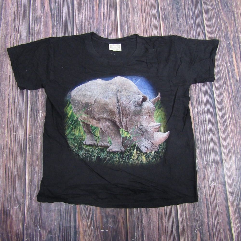 Rhino Graphic Shirt Mens Medium Black Wildlife Animal Tee Double Sided
